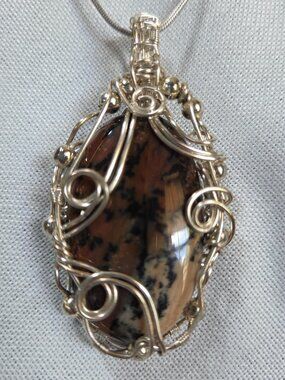 Wire Wrapped Honey Dendrite Crystal Pendant. Silver Wire with Dendrite Crystal